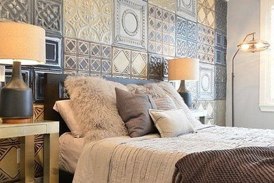 Trendy master light wood floor and brown floor bedroom photo in Miami with white walls and no fireplace