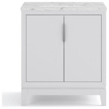 Elizabeth 30" Single Sink Carrara White Marble Vanity, Pure White