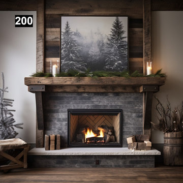 Reclaimed Wood Beam Fireplace Mantel with Iron Corbels