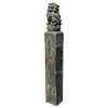 Chinese Pair Gray Stone Fengshui Foo Dogs Lion Slim Pole Statues Hcs7665