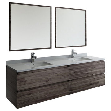 Fresca Formosa 72" Wall Hung Bathroom Vanity with Mirrors in Brown