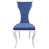 Benzara BM280527 Velvet Fabric Dining Chair, Padded Back, Set of 2, Silver/Blue