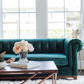 Green Velvet Sofa - Modern Chesterfield, Glam Chic