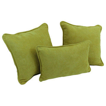 Double-Corded Solid Microsuede Throw Pillows With Inserts, Set of 3, Mojito Lime