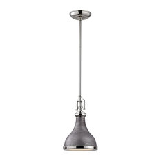 Rutherford 1-Light Small Pendant, Polished Nickel/Weathered Zinc