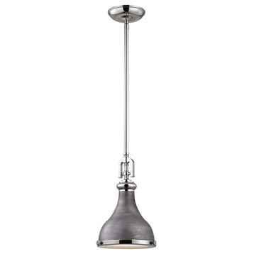 Rutherford 1-Light Small Pendant, Polished Nickel/Weathered Zinc
