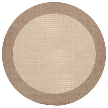 Couristan Recife Checkered Field Indoor/Outdoor Rug, Natural/Cocoa, 8'6" Round