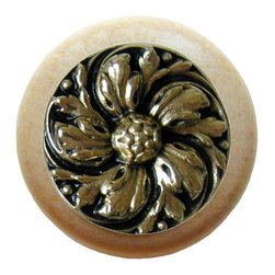 Inviting Home Inc. - Chrysanthemum Natural Wood Knob, Unfinished With Bright Brass - Cabinet And Drawer Knobs