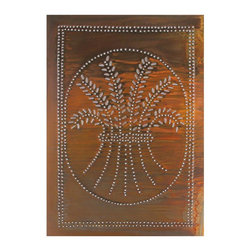 USA Handcrafted - Four Handcrafted Punched Tin Cabinet Panel Primitive Wheat Design, Rustic Tin - Decorative Objects And Figurines