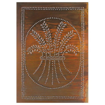 Four Handcrafted Punched Tin Cabinet Panel Primitive Wheat Design, Rustic Tin