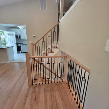 Modern Wood and Metal Railing with Black Window Balusters