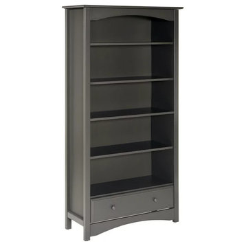 Traditional Bookcase, Pine Wood Frame With Lower Drawer & 5 Shelves, Slate