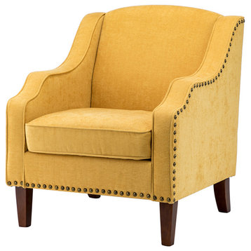 34" Tall Comfort Bedroom Armchair with Solid Wood Legs, Yellow