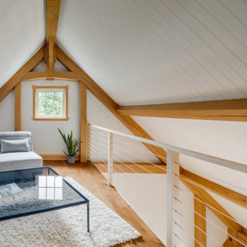 White timber post cable railing project in Greater Montreal, Quebec