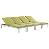 Shore Set of 4 Outdoor Patio Aluminum Chaises With Cushions, Silver/Peridot