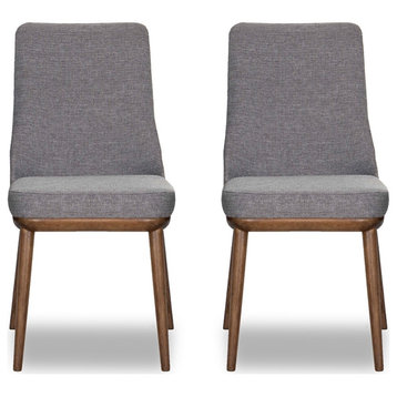 Pemberly Row 37"H Mid-Century Fabric/Wood Dining Chair in Gray (Set of 2)