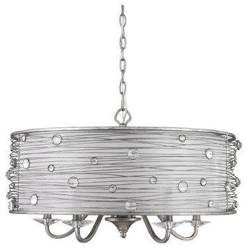 Golden Lighting 1993-5 Joia 5 Light 26"W Taper Candle Drum - Peruvian Silver