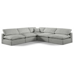 Meridian Furniture - Comfy Upholstered L-Shaped Modular Sectional, Grey, 5-Piece: 4 Armless Chair, 1 Corner Chair, Linen Textured Fabric - Give your space a whole new look with this grey Comfy linen textured fabric sectional. This handsome sectional fits nicely with other items in the Comfy collection and is a versatile seating option designed for adaptability, comfort and style. Wrapped in rich grey durable linen textured fabric upholstery, this sectional offers a plush embrace of overstuffed down feather cushions, carefully crafted to deliver the highest level of comfort. The perfect seat for creating an oasis for relaxation, this sectional has thick foam surrounding its frame for added support and coziness.