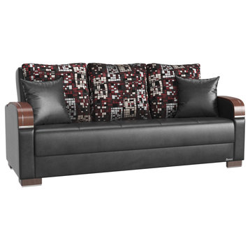 Sleeper Sofa, Rounded Arms, Seat With Click Clack Technology, Black Leatherette