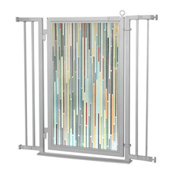 Fusion Gates - Fusion Gate with Modern Lines Design, Satin Nickel, 32"-36" - Baby Gates And Child Safety