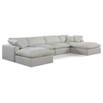 Meridian Furniture - Comfy Upholstered U-Shaped Modular Sectional, Cream, 6-Piece: 2 Armless Chair, 2 Corner Chair, 2 Ottoman, Linen Textured Fabric - Give your space a whole new look with this cream Comfy linen textured fabric sectional. This handsome sectional fits nicely with other items in the Comfy collection and is a versatile seating option designed for adaptability, comfort and style. Wrapped in rich cream durable linen textured fabric upholstery, this sectional offers a plush embrace of overstuffed down feather cushions, carefully crafted to deliver the highest level of comfort. The perfect seat for creating an oasis for relaxation, this sectional has thick foam surrounding its frame for added support and coziness.