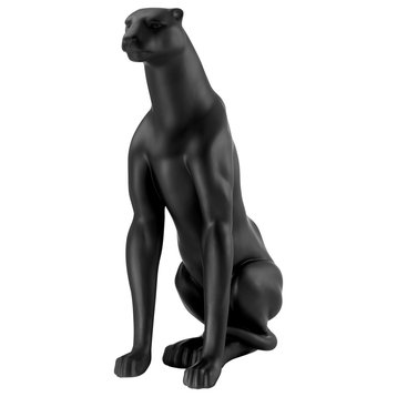 Boli Sitting Panther Resin Handmade Sculpture, Black