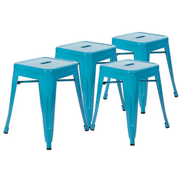 Flash Furniture 18" Stackable Metal Dining Stool in Teal Blue (Set of 4)