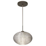Besa Lighting - Besa Lighting 1JT-4912GL-BR Pape 10 - One Light Cord Pendant with Flat Canopy - The Pape is a wide yet compact handcrafted glass, with distinctive ridges, softly radiused to fit gracefully into contemporary spaces. Our Opal Ribbed glass is a soft white cased glass that can suit any classic or modern d�cor, blown into a faceted mold to create stylish texturing along the outer walls. Opal has a very tranquil glow that is pleasing in appearance. The smooth satin finish on the clear outer layer is a result of an extensive etching process. This blown glass is handcrafted by a skilled artisan, utilizing century-old techniques passed down from generation to generation. The cord pendant fixture is equipped with a 10' SVT cordset and an low profile flat monopoint canopy. These stylish and functional luminaries are offered in a beautiful brushed Bronze finish.  No. of Rods: 4  Canopy Included: TRUE  Shade Included: TRUE  Canopy Diameter: 5 x 0.63< Rod Length(s): 18.00Pape 10 One Light Cord Pendant with Flat Canopy Bronze Glitter GlassUL: Suitable for damp locations, *Energy Star Qualified: n/a  *ADA Certified: n/a  *Number of Lights: Lamp: 1-*Wattage:100w A19 Medium base bulb(s) *Bulb Included:No *Bulb Type:A19 Medium base *Finish Type:Bronze