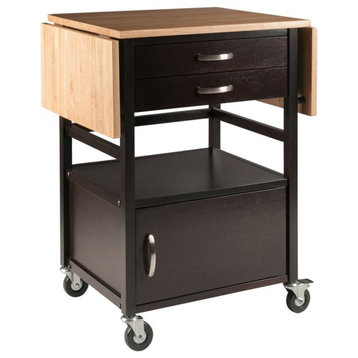 Pemberly Row Transitional Solid Wood Kitchen Cart in Natural/Coffee