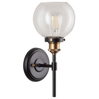 Industrial Style Wall Sconce Fixture With Glass Shade Black