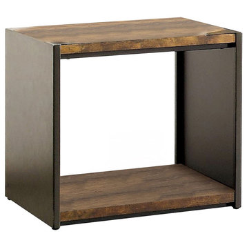 Contemporary End Table, Matte Black Sides With Warm Brown Toned Top & Display