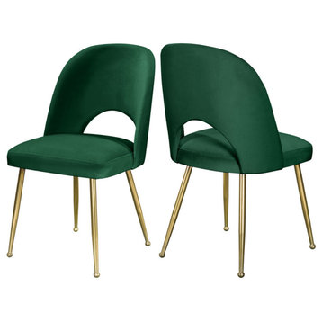 Logan Velvet Dining Chairs With Brushed Gold Legs (Set of 2), Green