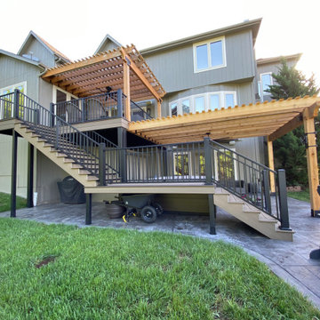 Steel-Framed Composite Deck, Cedar Pergola, & Stamped Concrete Patio