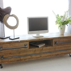 Stockton Reused Scaffolding Media Unit with Drawers & steel handle on Castors - Media Cabinets
