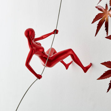 Metallic Climbing Man OR Woman Resin Wall Sculpture, Red Woman