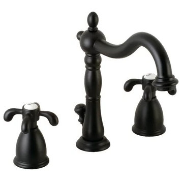 French Country Bathroom Faucet, Curved Spout & 2 Curved Crossed Handles, Black