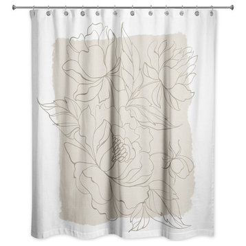 Beige Floral Sketch 71x74 Shower Curtain
