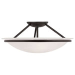 Livex Lighting - Newburgh Ceiling Mount, Black - This three light semi flush mount features a lustrous black finish with light glowing from within the large white alabaster glass bowl shape shade. complete a kitchen, bedroom, or any room in your house with this beautiful semi flush mount.