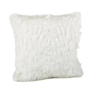 Faux Fur Throw Down Filled Pillow, 20"x20", White