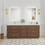 Vinnova Inc - Porto Bath Vanity with White Quartz Stone Top, Dark Brown Oak, 84 in., No Mirror - Transform your bathroom into a haven of style and sophistication with our Porto Series Freestanding Bathroom Vanity a piece that embodies fine craftsmanship and everyday practicality. This exquisite vanity combines the textured warmth and elegance of solid oak with pristine white quartz, resulting in a look that's both inviting and visually captivating. Deep dovetail drawers with partitions allow you to keep your essentials concealed and organized.