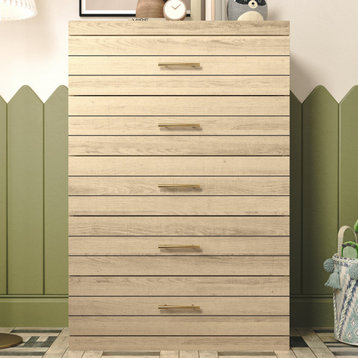 Pebbless 5 Drawers Oslo Oak 30.7  in. Wide Teen Chest of Drawer