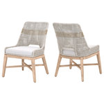 Essentials For Living - Tapestry Dining Chair, Set of 2 - These woven side chairs will add a touch of coastal style to your kitchen or dining room. Constructed with a steel frame and solid mahogany legs, these dining chairs are not only sturdy, but durable. A rich taupe and white colored rope is tightly woven with an eye-catching solid taupe stripe interwoven at the center of the seat back. The mahogany legs feature a beautiful distressed natural gray finish. Paired with an upholstered seat cushion affixed to the base, the chairs provide comfort with style and will be the perfect addition to any transitional or traditional dining room.