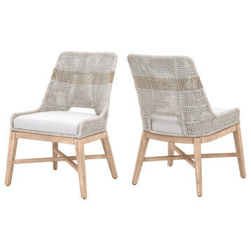 The Harbor Dining Chair, Set of 2, Taupe and White Flat Rope