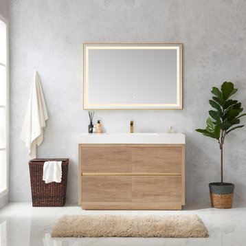 Huesca Bath Vanity in North American Oak, 48" Single Sink, Without Mirror