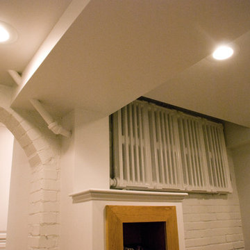 Original radiator adds an element of sculpture in the mudroom.