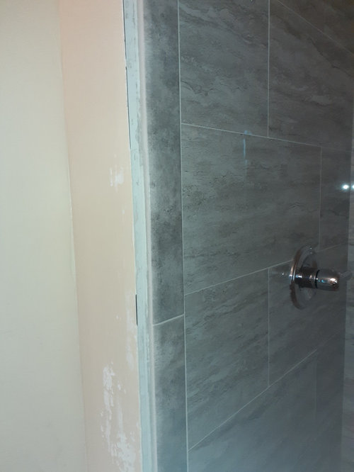 how to correct shower edge finish awkward corner and wide grout lines