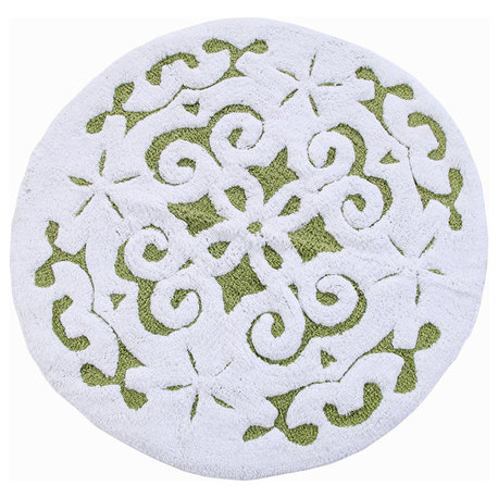 Saffron Fabs Bath Rug, Cotton, 36" Round, 200 GSF, Damask Pattern, Sage Gree
