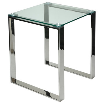 Remi Contemporary Square Glass End Table with Chrome Finish