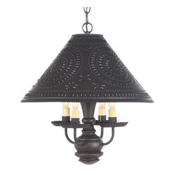 Primitive Homespun Shade Light Punched Tin Wood - Pendant Lighting