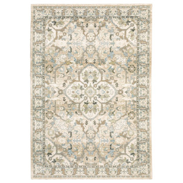 7'X9' Beige And Ivory Medallion Area Rug